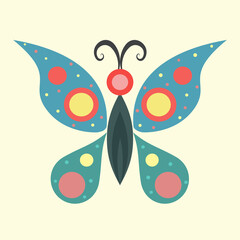 Colorful butterfly with polka dots decoration abstract illustration on pastel background
