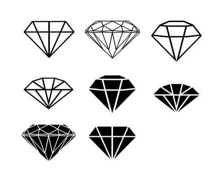 A set of diamonds in a flat style. Abstract black diamond icons. Linear outline sign. icon logo design diamonds