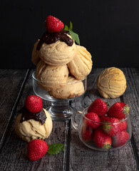 Cookies in the form of ice cream with strawberries. Turkish sweets