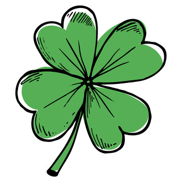 Clover sketch illustration. Hand drawn four leaf clover. Vector illustration, isolated on white background.