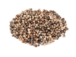 handful of monk's pepper (Vitex) closeup on white