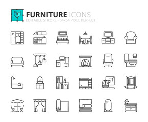 Simple set of outline icons about furniture