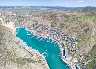 Aerial view of Balaklavsky bay and port in Crimea.