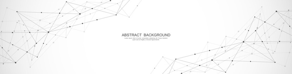 Website header or banner design with abstract polygonal background and connecting dots and lines. Global network connection. Digital technology with plexus background and space for your text