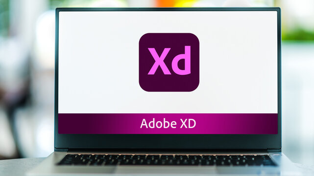 Laptop computer displaying logo of Adobe XD