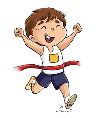 Illustration of kid runner reaching the finish line
