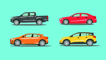 cars collection. Cars, trucks and sports car in flat style design