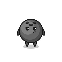 cute bowling ball character with suspicious expression
