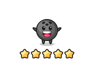 the illustration of customer best rating, bowling ball cute character with 5 stars