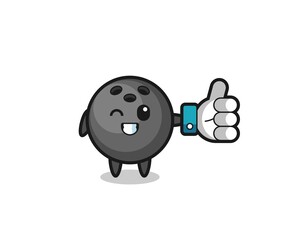 cute bowling ball with social media thumbs up symbol