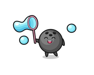 happy bowling ball cartoon playing soap bubble