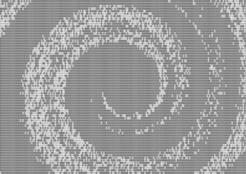 A black-and-white spiral made of digits (zero and one) or ASCII characters.
