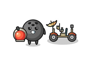 the cute bowling ball as astronaut with a lunar rover