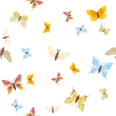 Seamless pattern. Meadow butterflies close-up. Beautiful. Isolated on white background. Cartoon style. Flat design. Vector illustration. art