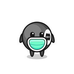 cute 8 ball billiard cartoon wearing a mask