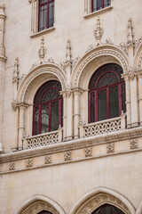 Fototapeta na wymiar Manueline details in windows of the Rossio train station building, Lisbon PORTUGAL