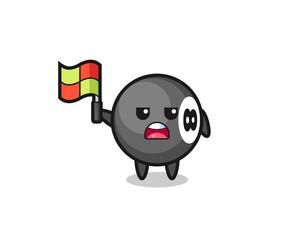 8 ball billiard character as line judge putting the flag up