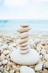 Fototapeta na wymiar rocks in balance at sea beach