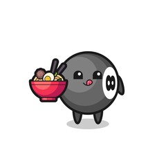 cute 8 ball billiard character eating noodles