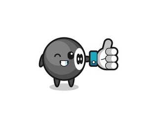 cute 8 ball billiard with social media thumbs up symbol