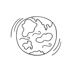 Hand-drawn planet Earth with continents and ocean. Doodle style, simple minimalistic drawing. Fantasy cosmic sketch, line art.Isolated.Vector illustration.