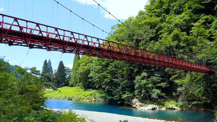 red suspension bridge, Japan