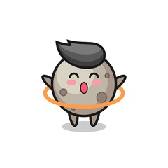 cute moon cartoon is playing hula hoop