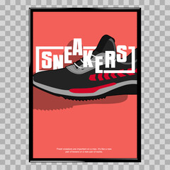 Poster sneakers on the frame. cool sneakers. can be used for displays, printed, can be part of your design, and others. Background for Cover, Magazine, Poster, and print in Eps 10. vector