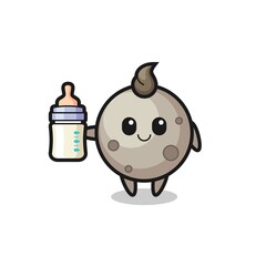 baby moon cartoon character with milk bottle
