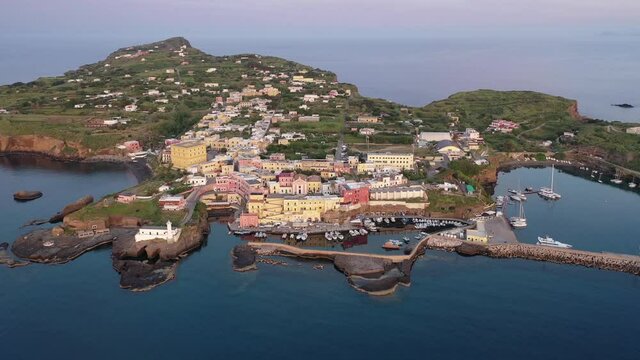 Panoramic aerial view of Ventotene island, Italy.
The characteristic village of Ventotene, an island in the Pontine archipelago.