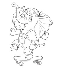 Cute baby elephant. Character design. Greeting card, poster, coloring page. Cute and funny cartoon characters isolated on white background