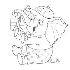 Cute baby elephant. Character design. Greeting card, poster, coloring page. Cute and funny cartoon characters isolated on white background