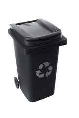 Plastic black trash can isolated on white background