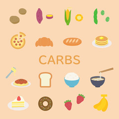 シンプルでかわいい炭水化物のイラストセット フラットデザイン