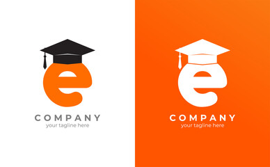 letter e logo concept wearing a toga hat. Symbolizes intelligence.  Vector illustration of EPS 10.