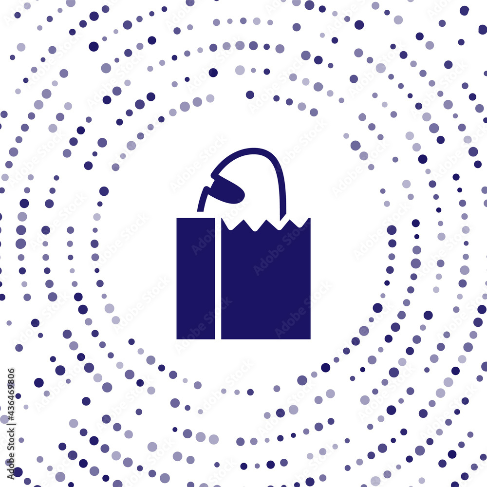 Poster blue paper bag with bread loaf icon isolated on white background. abstract circle random dots. vecto