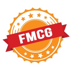 FMCG text on red orange ribbon stamp.