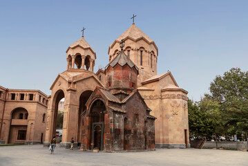 Fototapeta na wymiar The complex of church buildings - the Church of St. Anna and the Church of the Holy Virgin Katoghike in Yerevan. Armenia
