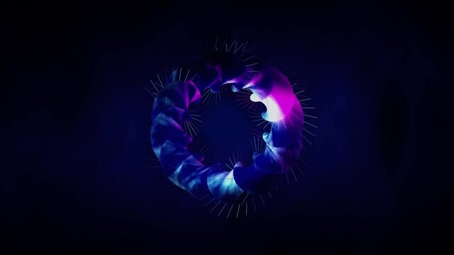 Abstract background 3D animation shiny blue futuristic round object glittering transforming and rotating loop. 