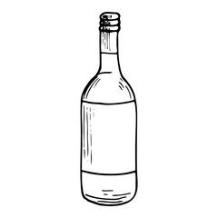 Bottle of wine hand drawn vector doodle illustration. Cartoon bottle. Isolated on white background. Hand drawn simple element