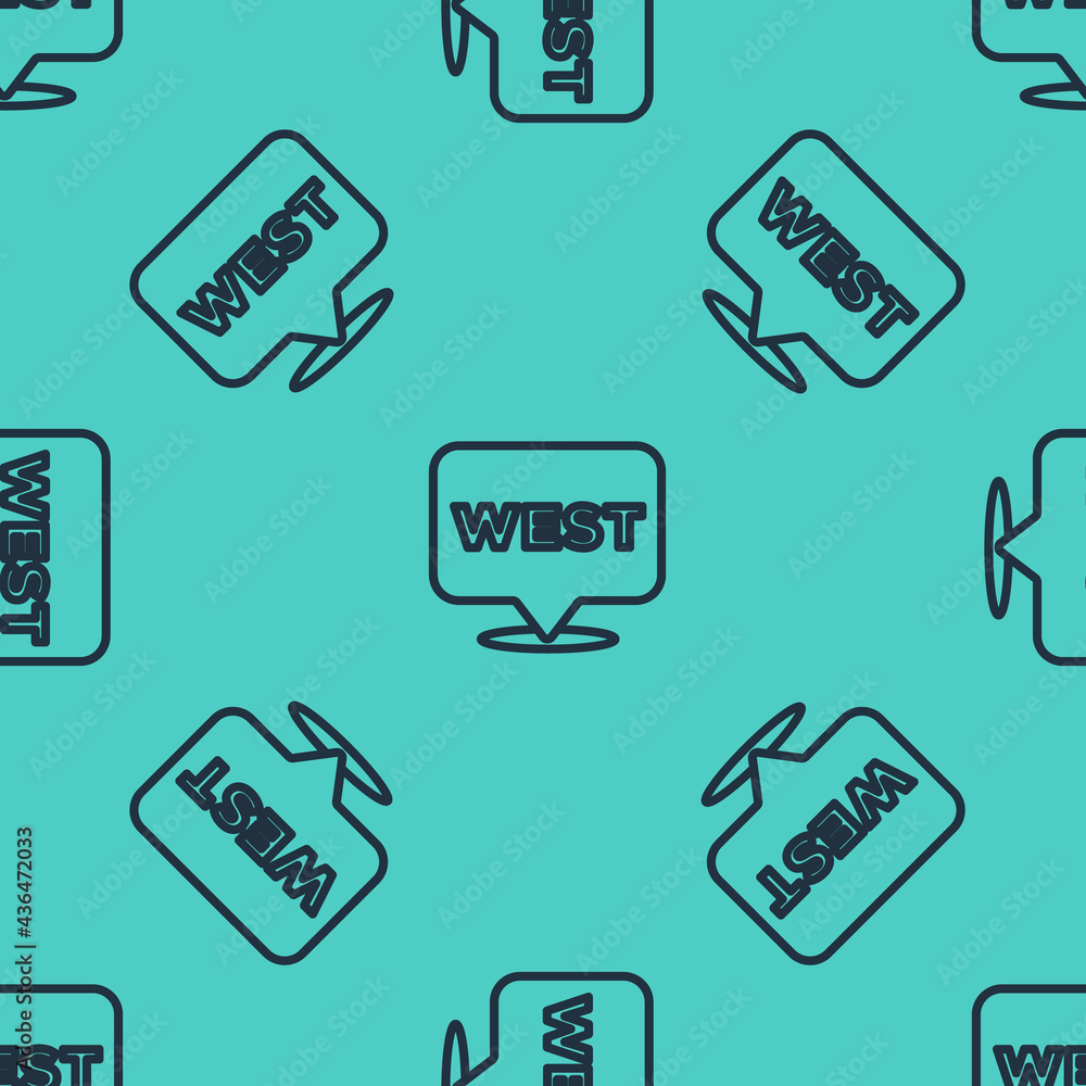 Poster black line pointer to wild west icon isolated seamless pattern on green background. western signboar