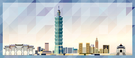 Obraz premium Taipei skyline vector colorful poster on beautiful triangular texture background