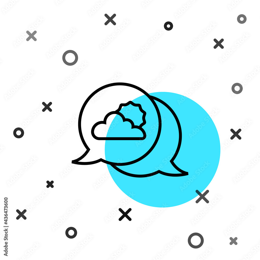 Poster black line location cloud icon isolated on white background. random dynamic shapes. vector