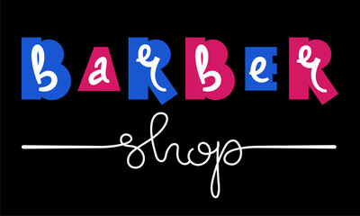 Square handwritten sign reading Barber shop. Isolated on dark