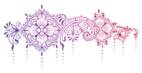 Fototapeta na wymiar Vector Indian horizontal openwork mehndi pattern, henna painting