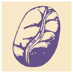 One purple coffee bean isolated on a yellow background. Sketch. Hand Drawn.