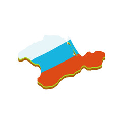 Map of the Crimean Peninsula. Russian flag. Southern resort. Green area. Flat cartoon