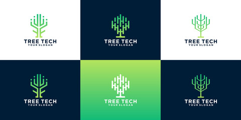 collection of Creative Tree technology logo design ideas. Creative symbol for technology, cloud, data, internet