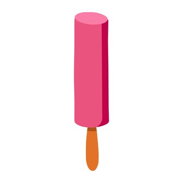 Cartoon pink popsicle. Delicious ice cream. Isolated icon for the summer menu. Minimal elegant illustrations