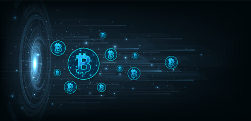 Investment concept and exchange electronic currencies.Bitcoin digital currency  digital money technology on Dark blue background.fintech world finance concept, vector illustration. 